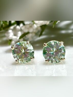 Lab Created Sea Foam Green Spinel Sterling Silver Stud Earrings ~8mm/2 carat